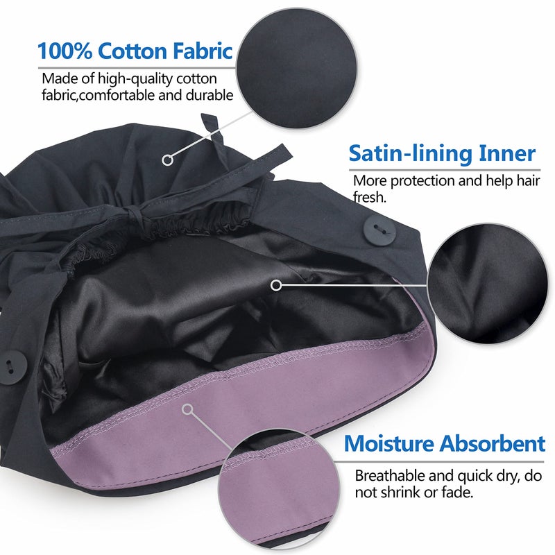 QBA Adjustable Working Cap with Button  Satin Lined Hat  Cotton Working Hat Sweatband  Elastic Bandage Tie Back Hats for Women & Men  One Size - Image 2